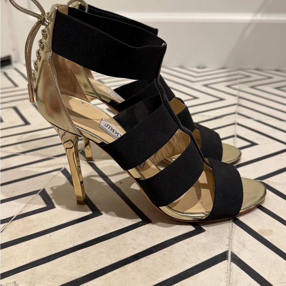 Jimmy Choo Black and Gold Gladiator Heels